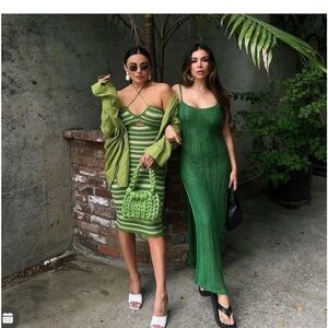 Chic Green Striped Midi Dress